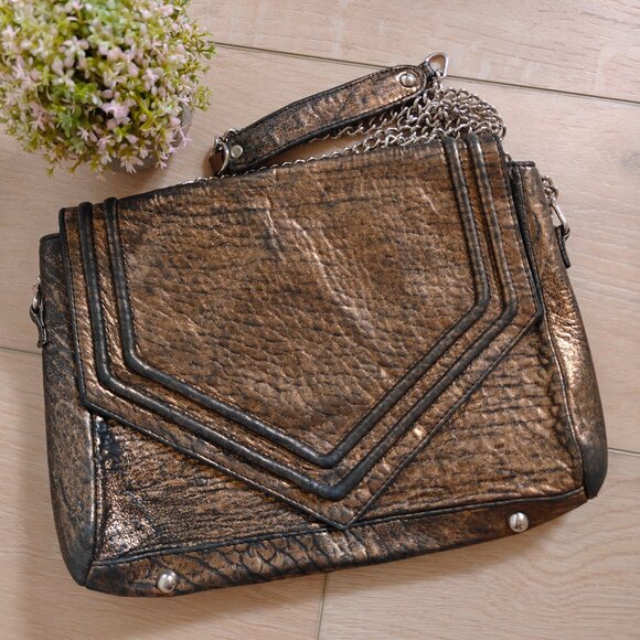 Posse Metallic Gold Shimmer Leather Distressed Bag - Picture 1 of 6